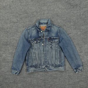 Levi's Jacket Girls Medium Blue Denim Trucker Jean Button Front Distressed Youth